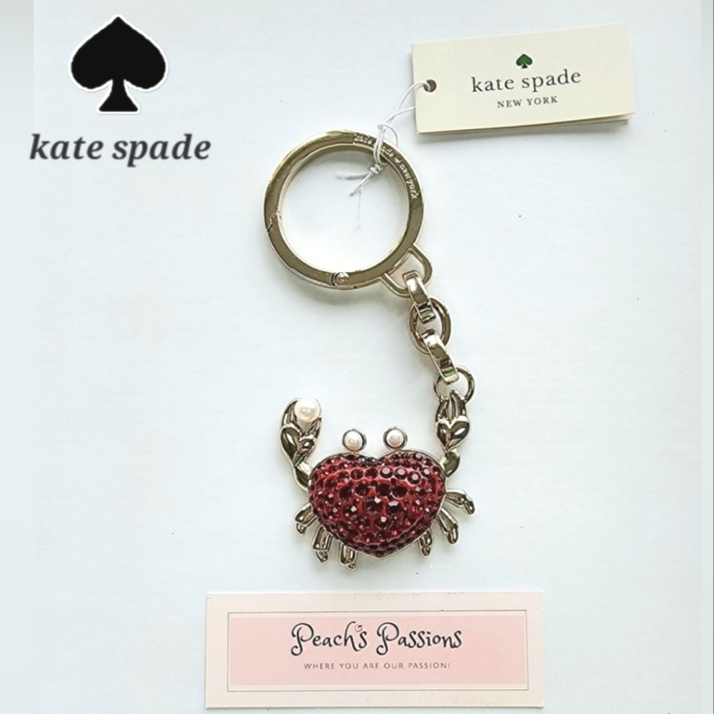 Kate Spade Pinch Me Crab Key Fob Bag Charm Pearl and Swarovski Type Red Crystal